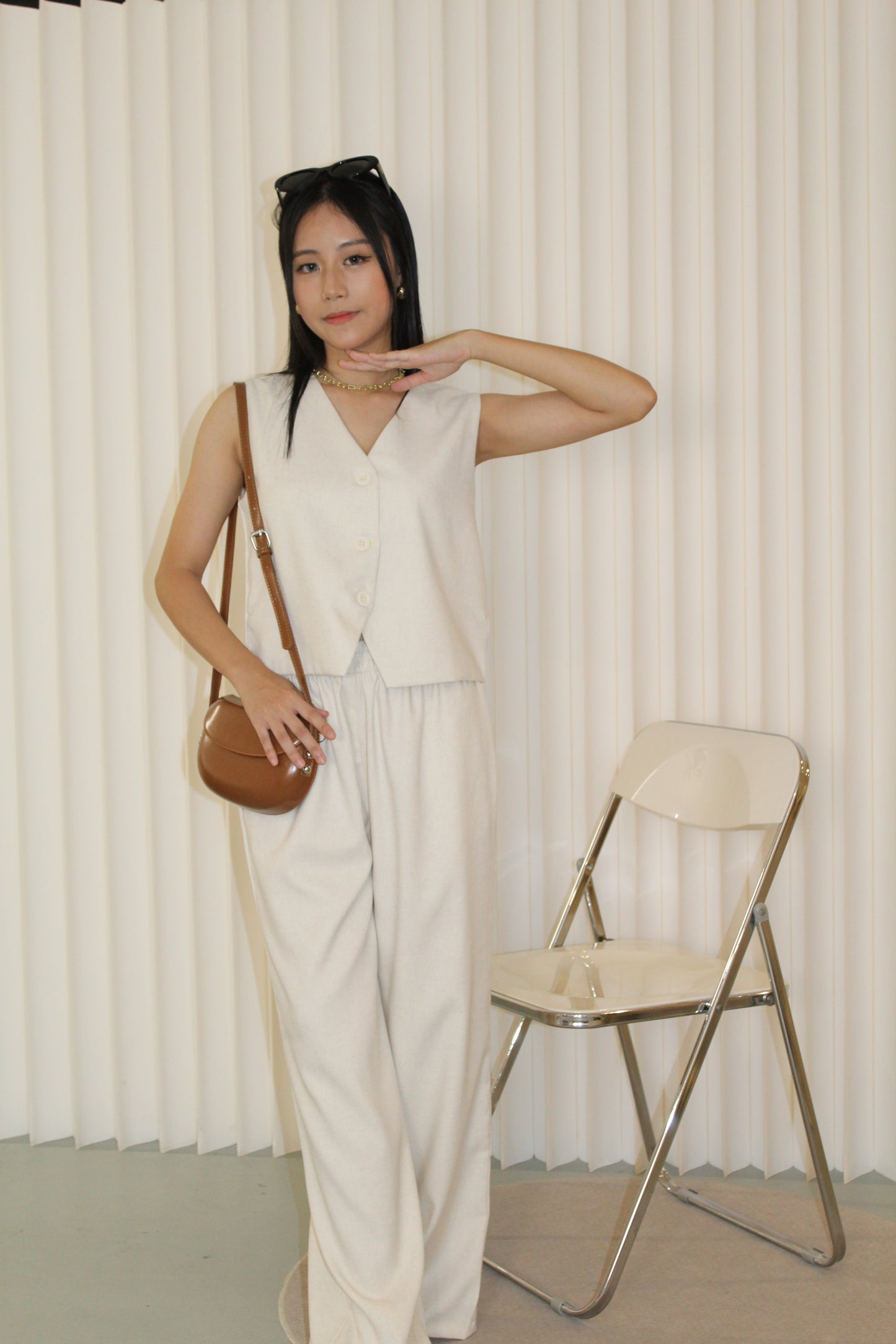 Phoebe Vest Two Piece Set (Cream)