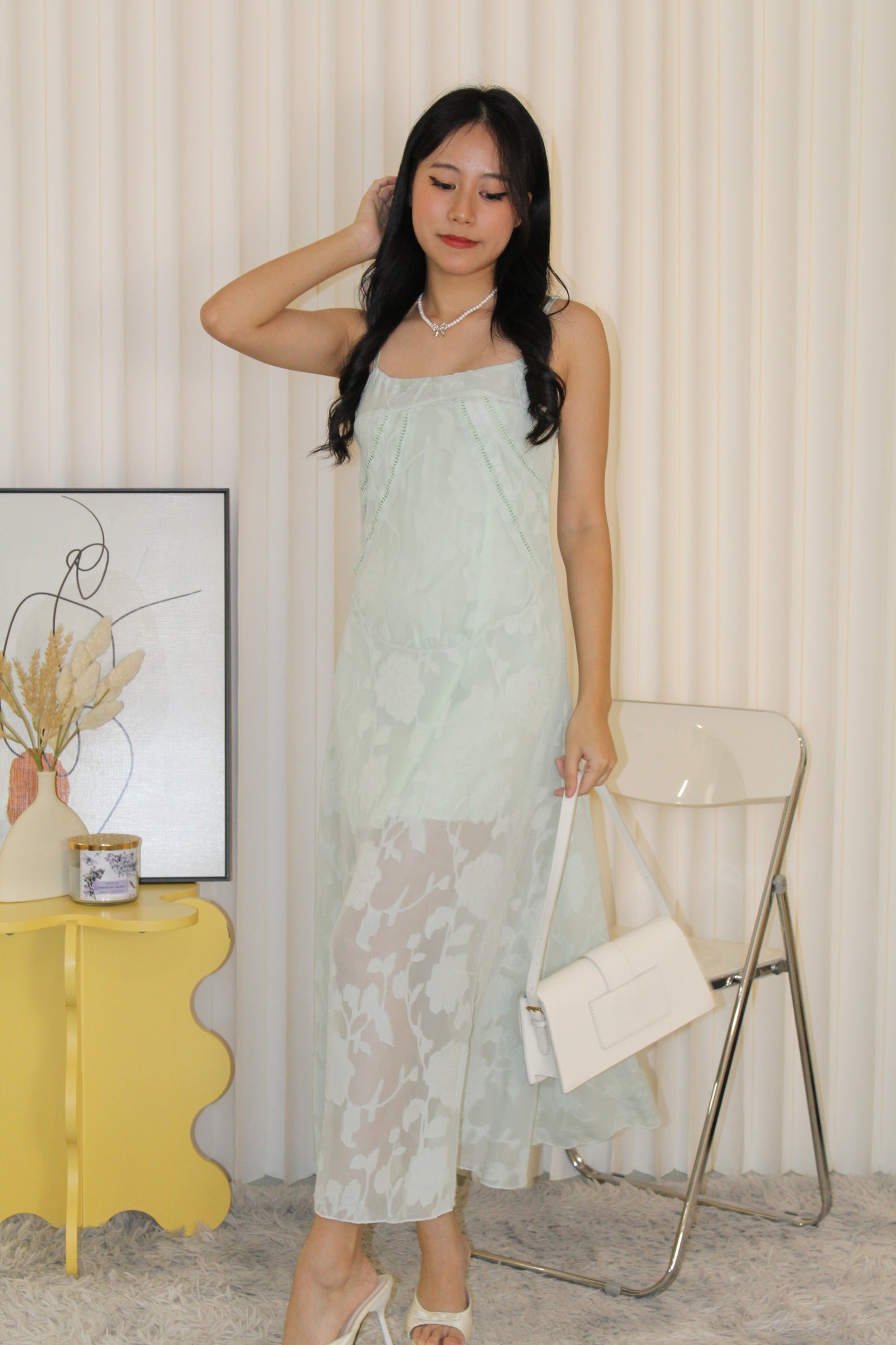 Joey Sheer Floral Midi Dress (Green)