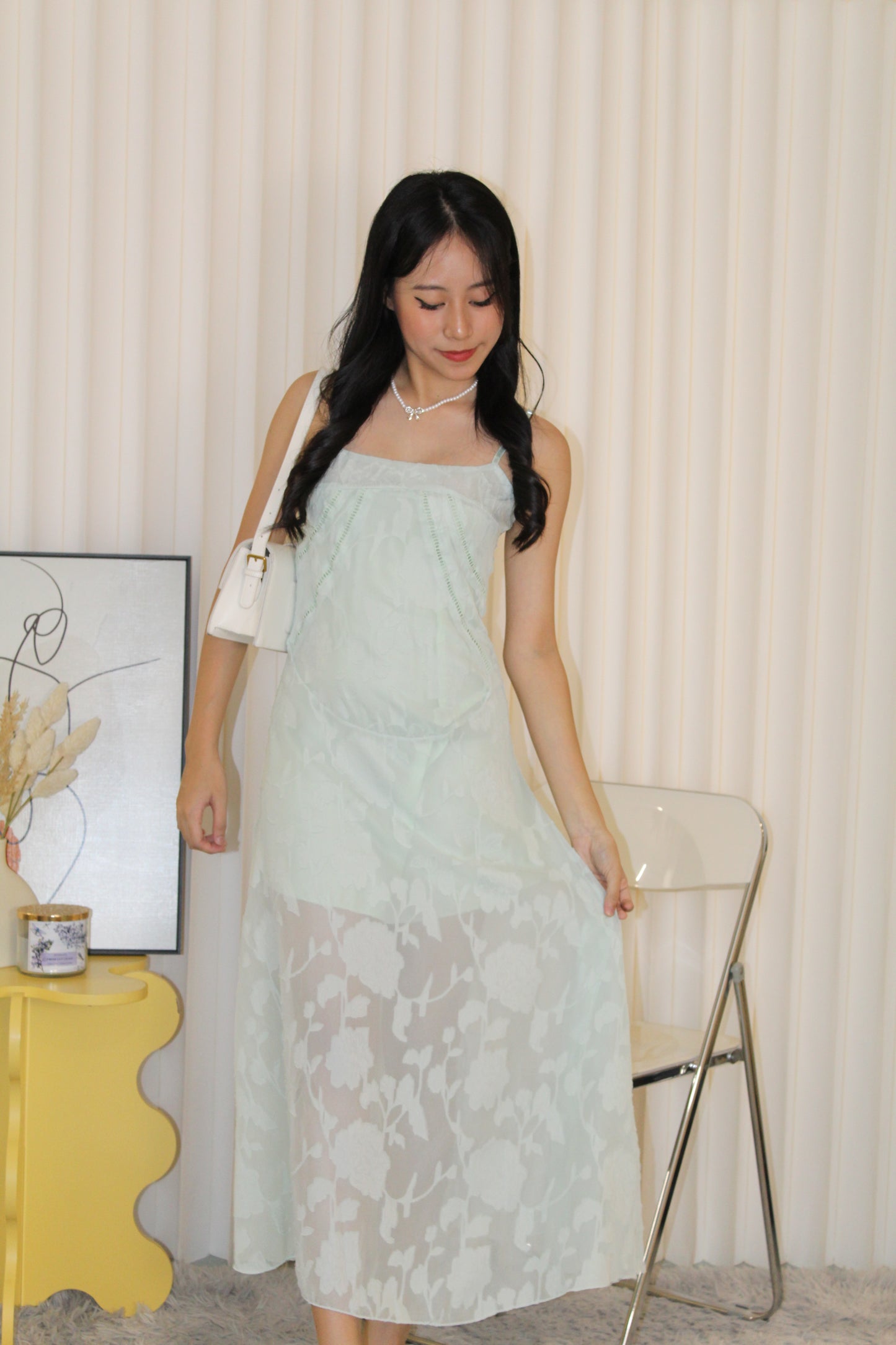Joey Sheer Floral Midi Dress (Green)