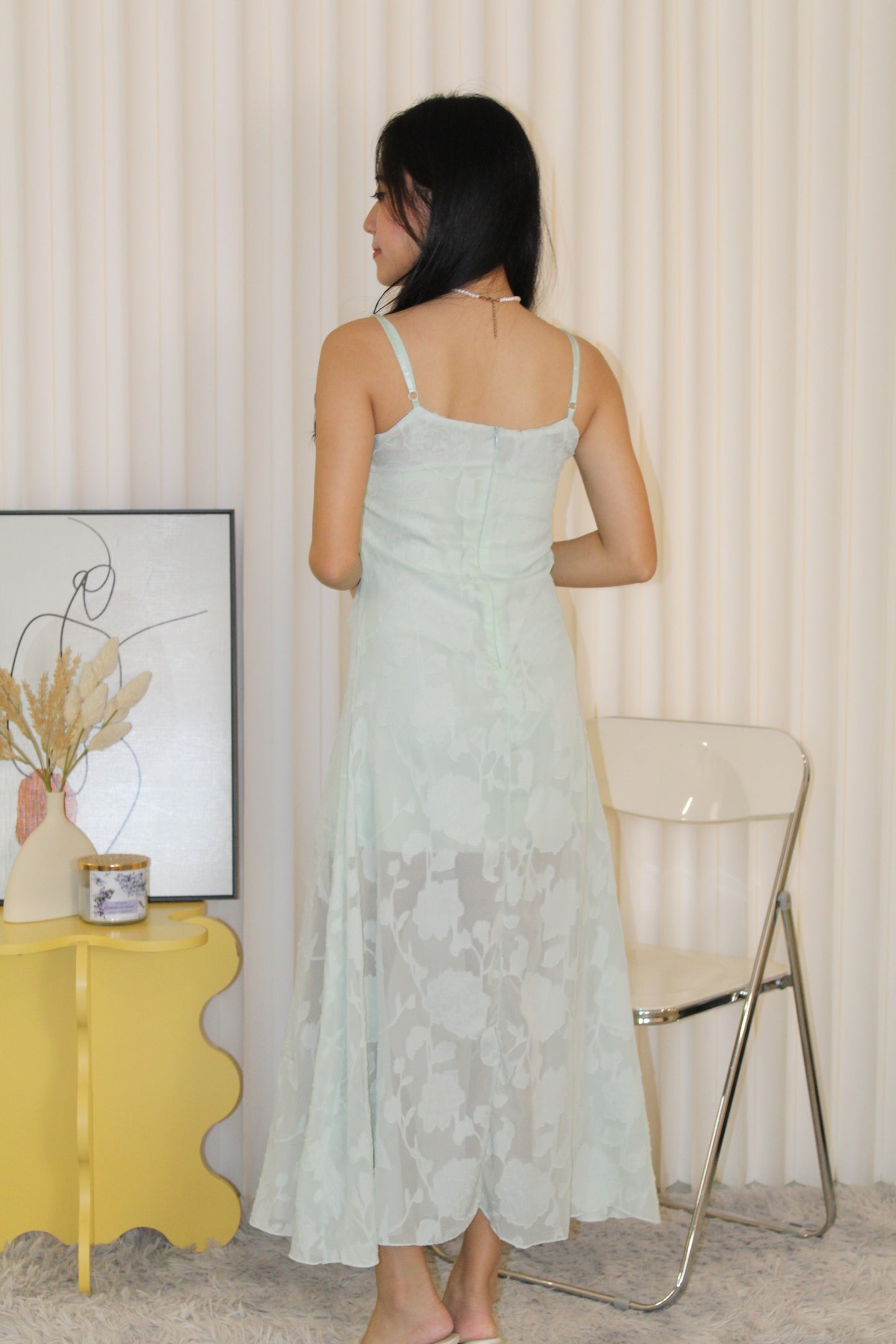 Joey Sheer Floral Midi Dress (Green)