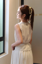 Jaycee Stripes Two Piece Skirt Set (White)