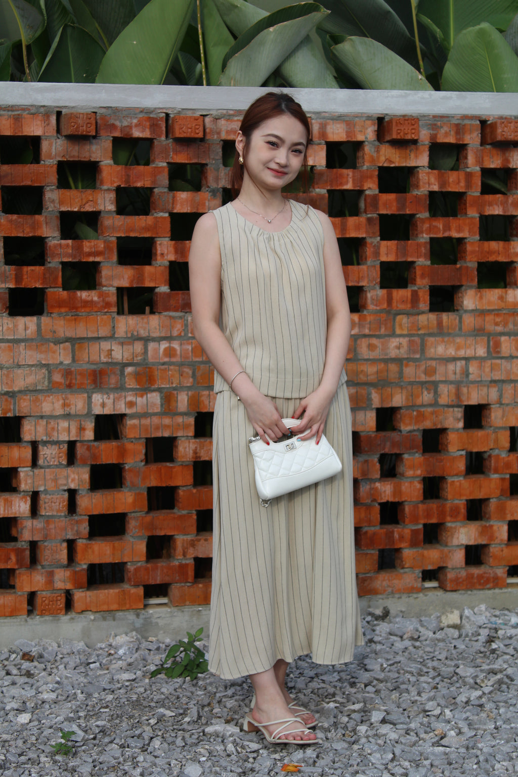 Jaycee Stripes Two Piece Skirt Set (White)