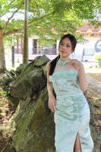 Qing Yu Mesh Midi Cheongsam Dress Premium (Blue)