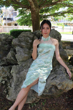 Qing Yu Mesh Midi Cheongsam Dress Premium (Blue)