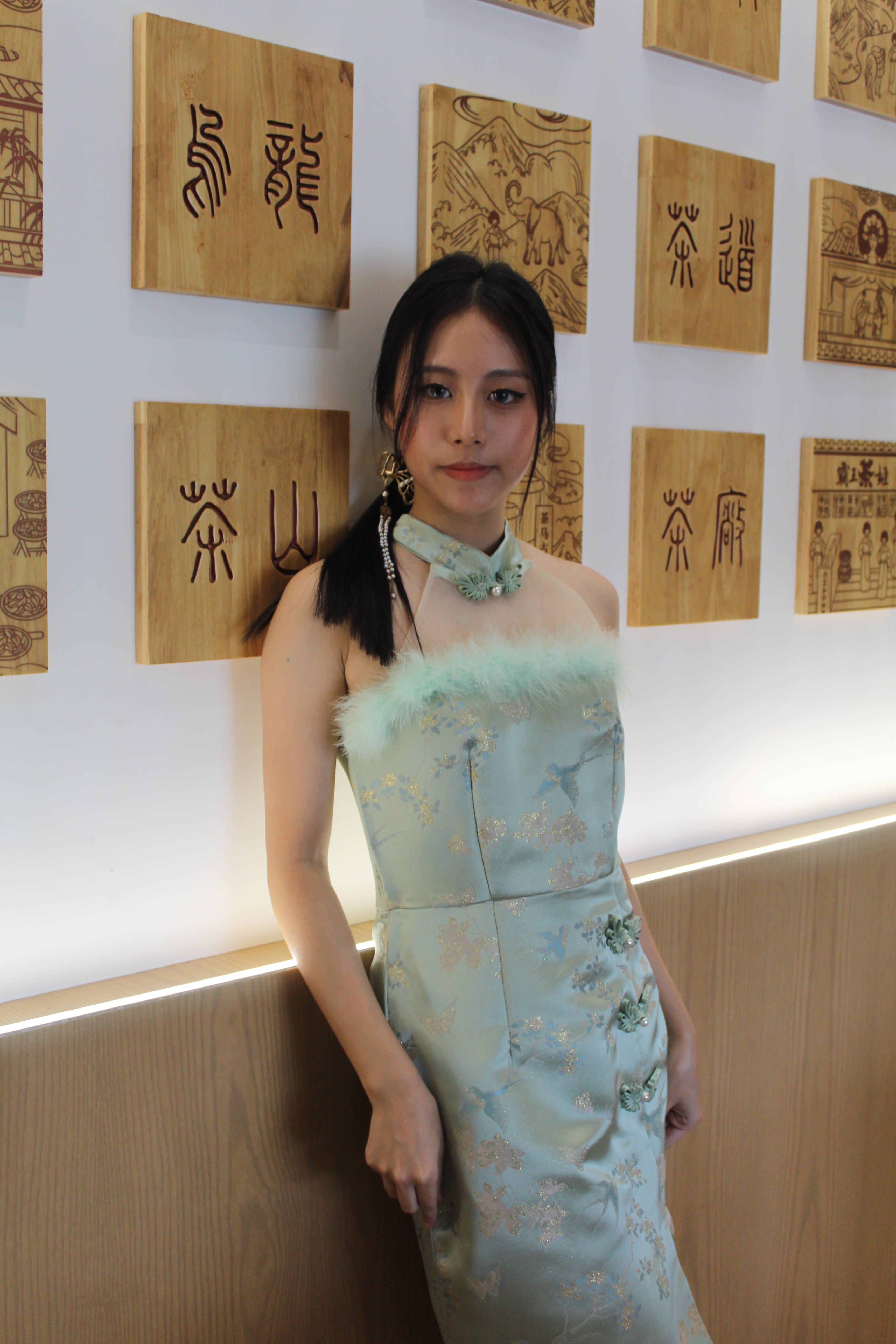 Qing Yu Mesh Midi Cheongsam Dress Premium (Green)