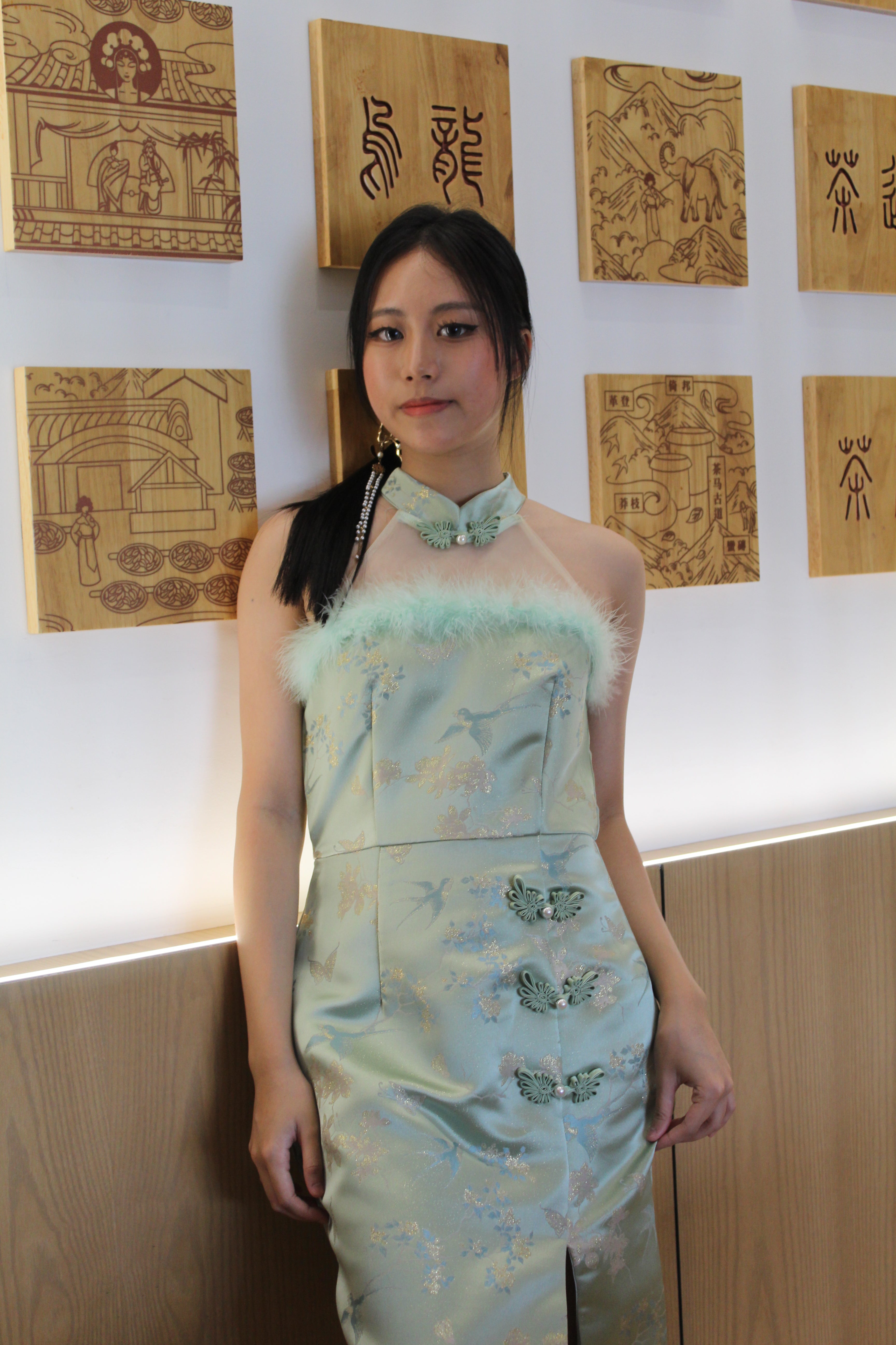 Qing Yu Mesh Midi Cheongsam Dress Premium (Green)