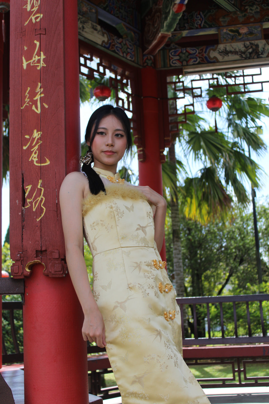 Qing Yu Mesh Midi Cheongsam Dress Premium (Blue)