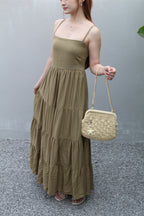 Kashmira Linen Layered Maxi Dress (Green)