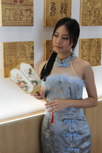 Qing Yu Mesh Midi Cheongsam Dress Premium (Blue)