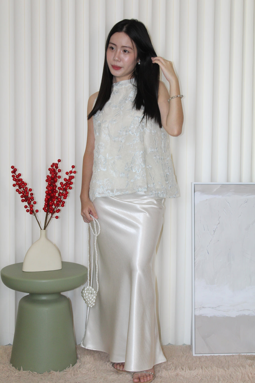 Chloe Satin Maxi Skirt (Blue)
