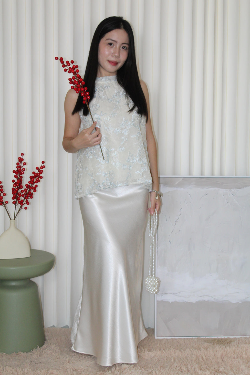 Chloe Satin Maxi Skirt (Blue)