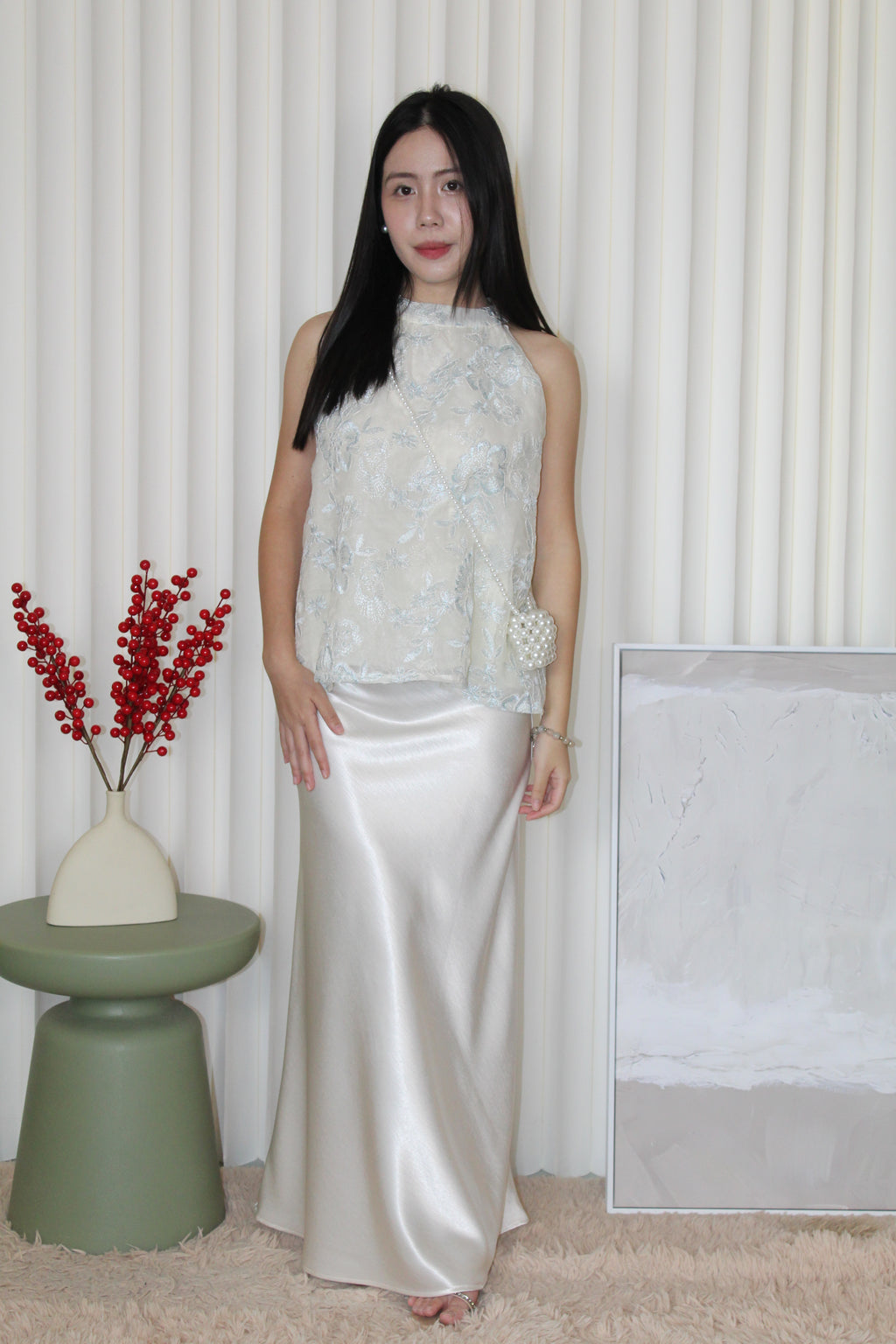 Chloe Satin Maxi Skirt (Blue)