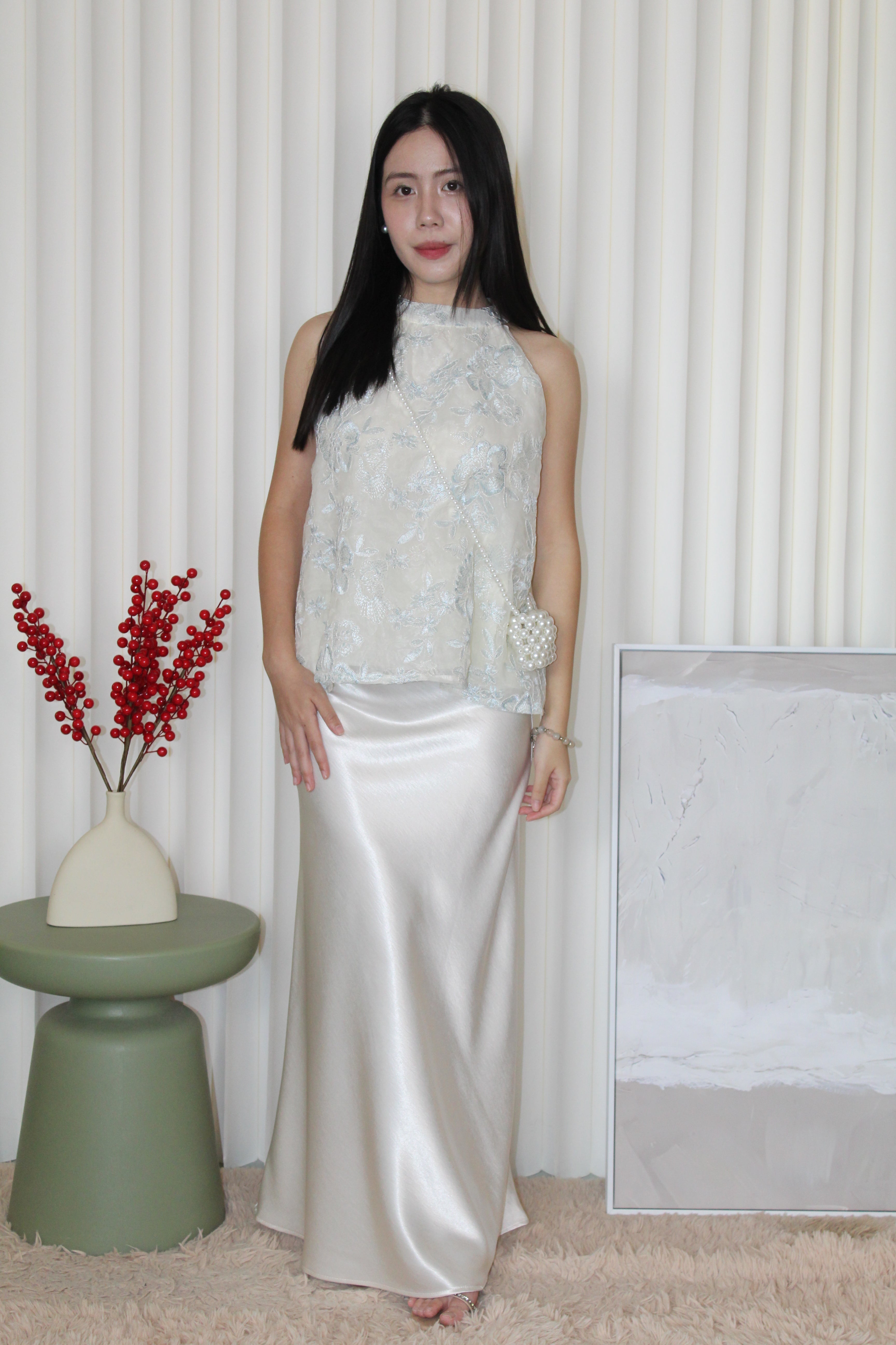 Chloe Satin Maxi Skirt (Blue)
