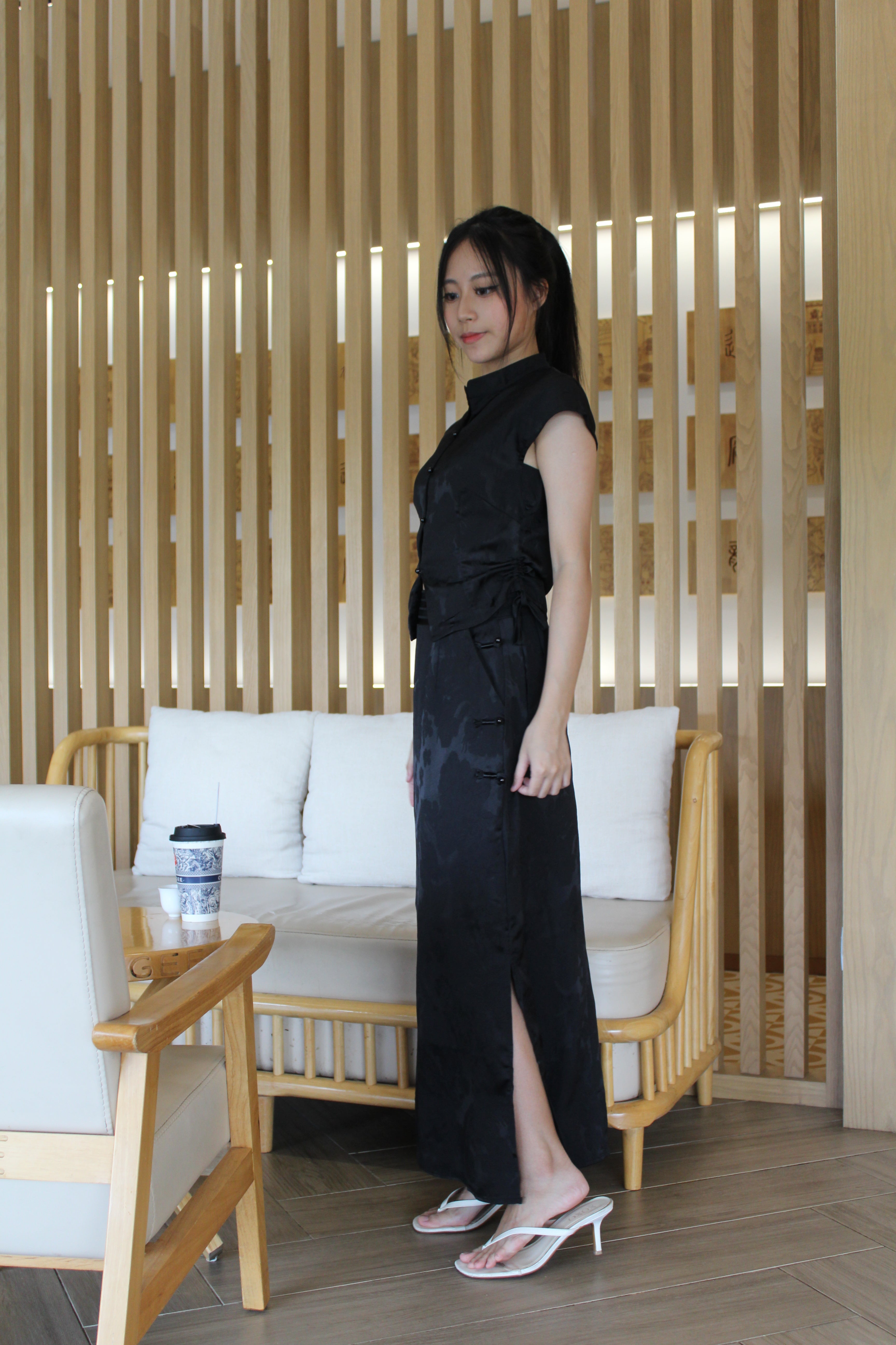 Mu Lan Soft Cheongsam Maxi Slit Skirt (Cream)