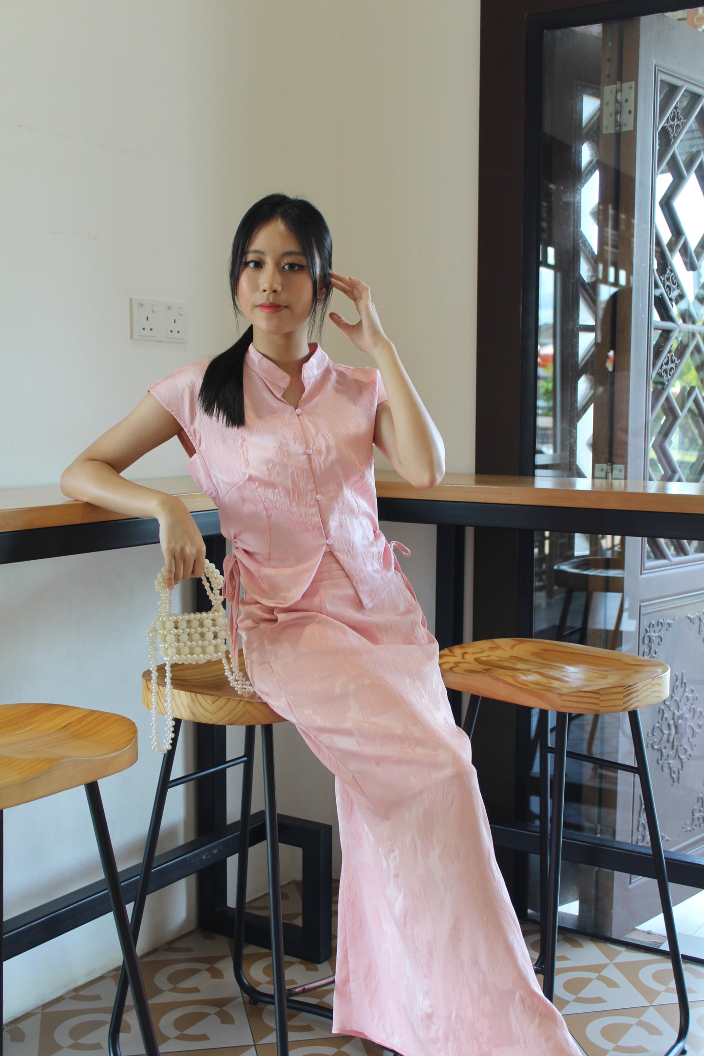 Mu Lan Soft Cheongsam Maxi Slit Skirt (Pink)