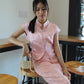 Mu Lan Soft Cheongsam Maxi Slit Skirt (Pink)