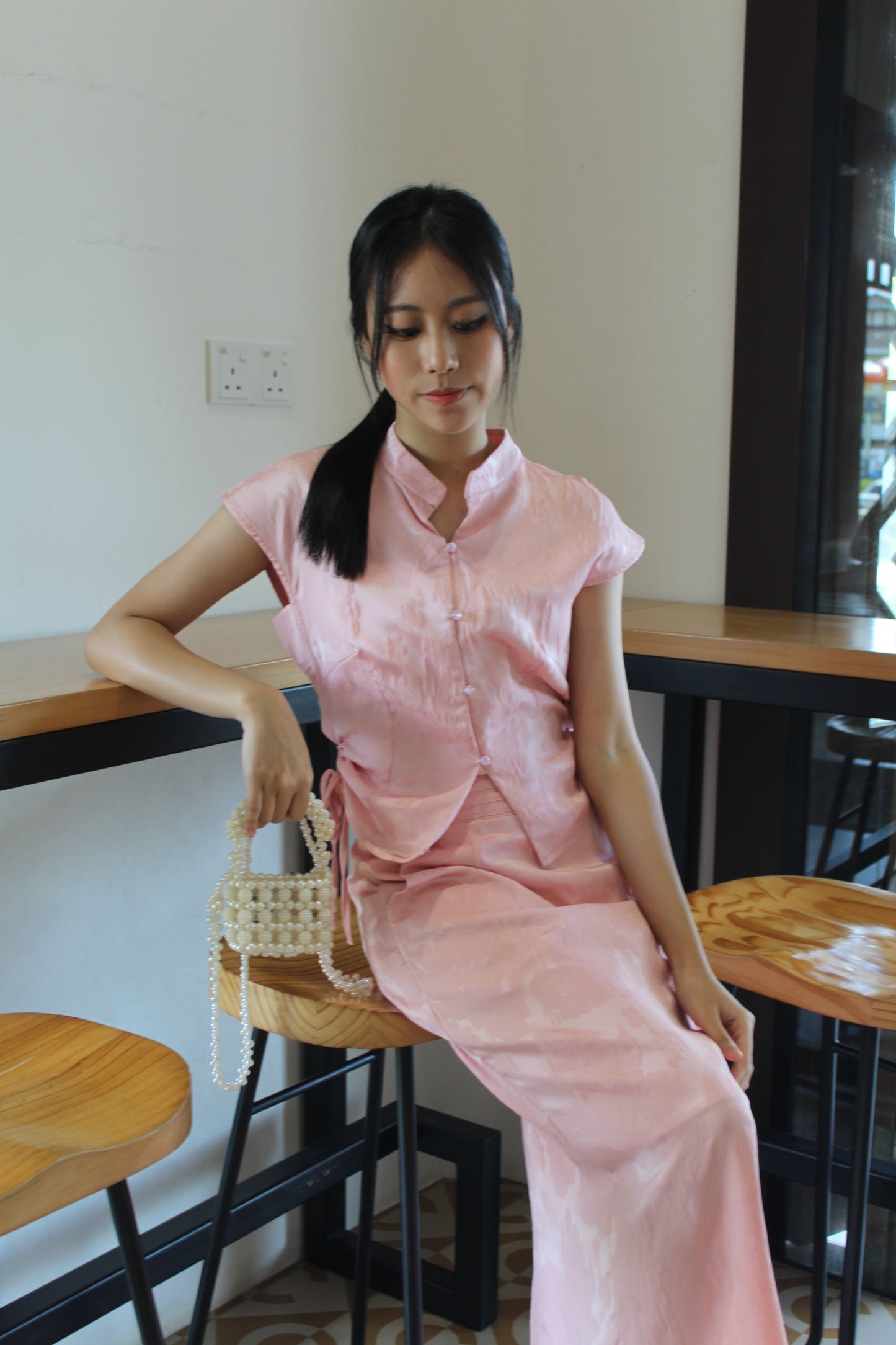 Mu Lan Soft Cheongsam Maxi Slit Skirt (Pink)