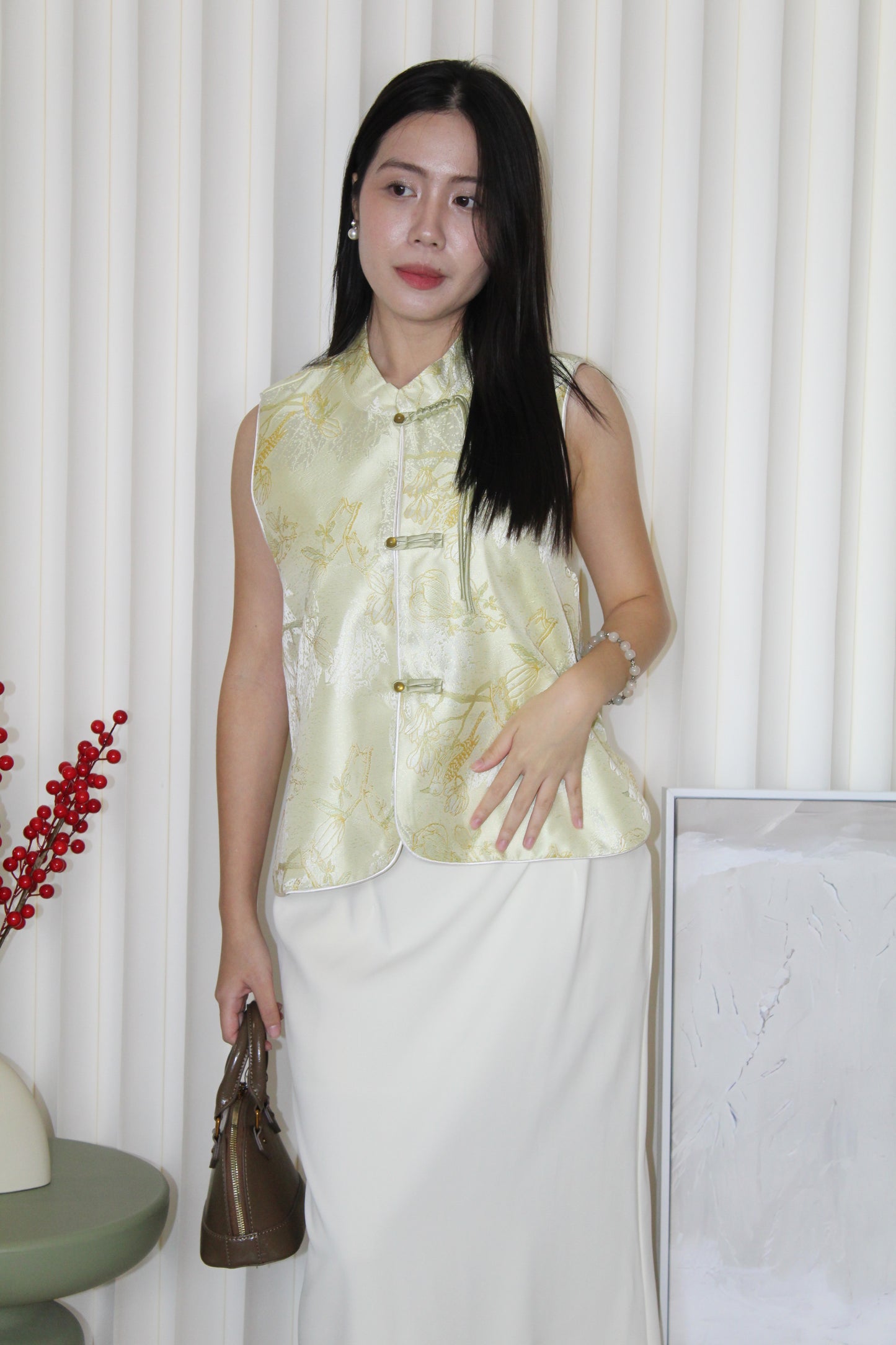 Melanie Jacquard Vest Top (Lime Green)