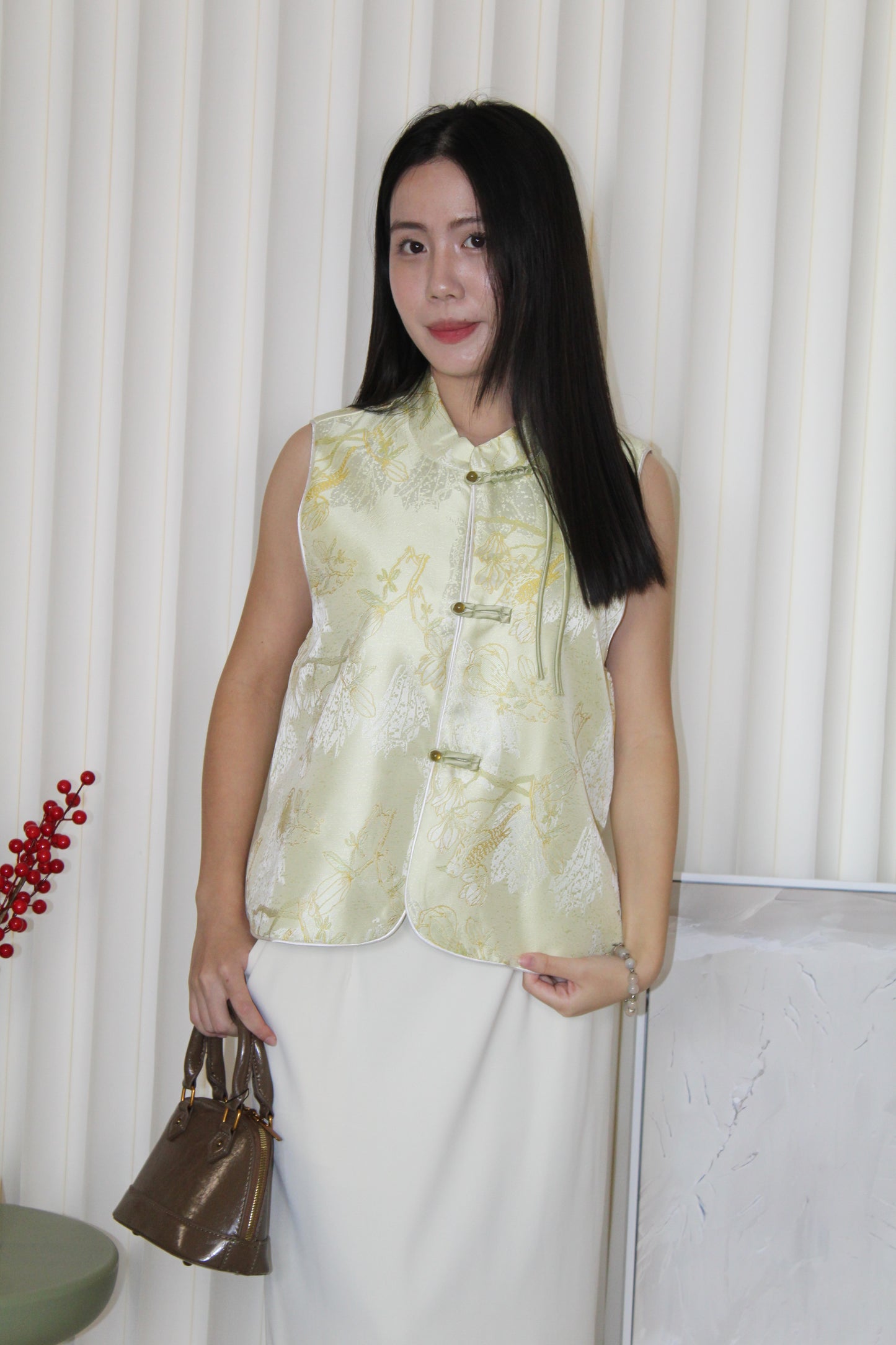 Melanie Jacquard Vest Top (Lime Green)
