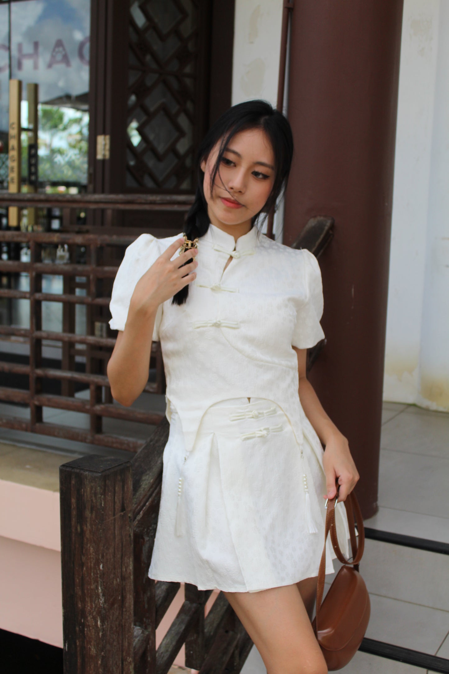 Xuan Cheongsam Two Piece Skirt Set (Cream)