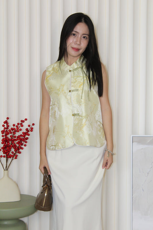 Melanie Jacquard Vest Top (Lime Green)