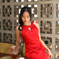 Bai He Halter Cheongsam Midaxi Dress (Red)