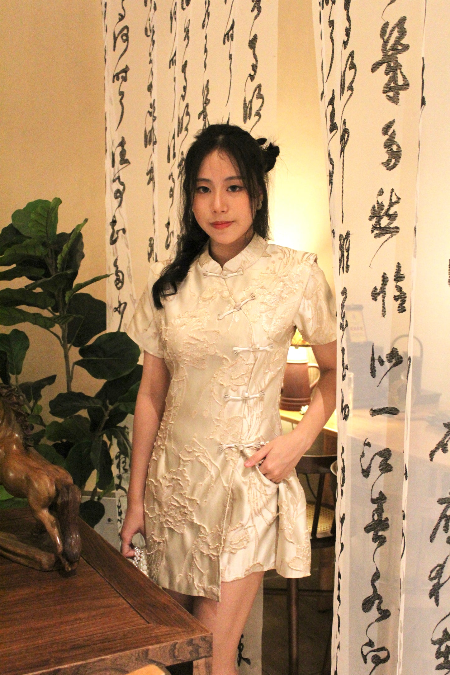 Hua Xi Jacquard Cheongsam Two Piece Set (Gold)