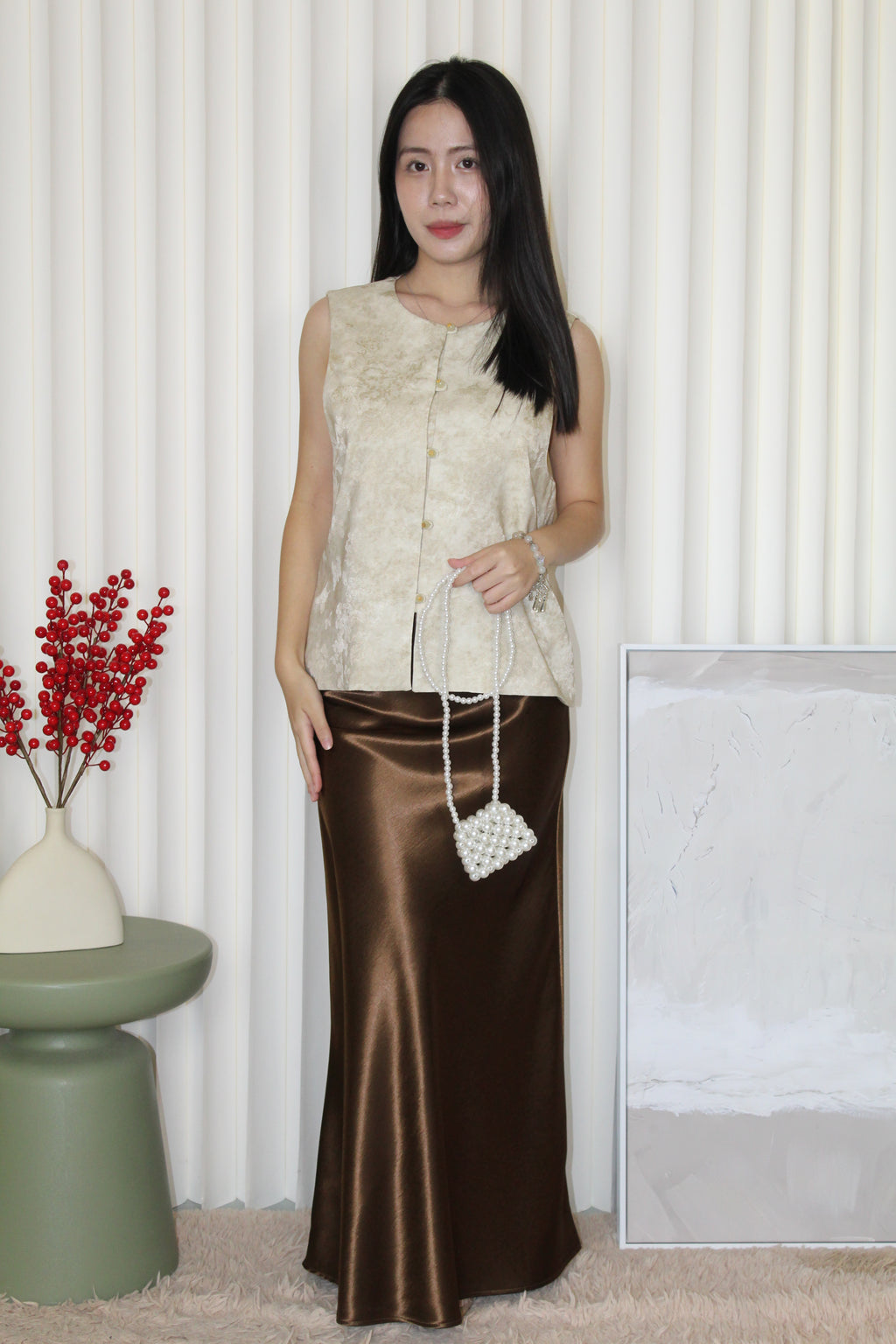 Chloe Satin Maxi Skirt (Blue)