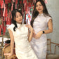 Ru Yi Embossed Slit Cheongsam Dress (Cream)