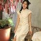 Ru Yi Embossed Slit Cheongsam Dress (Cream)