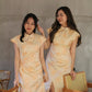 Ru Yi Embossed Slit Cheongsam Dress (Cream)