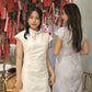 Ru Yi Embossed Slit Cheongsam Dress (Cream)