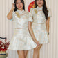 Qi Xuan Jacquard Puff Cheongsam Top (Blue)