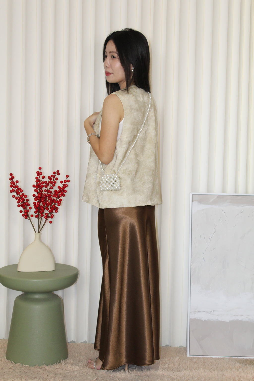 Chloe Satin Maxi Skirt (Blue)