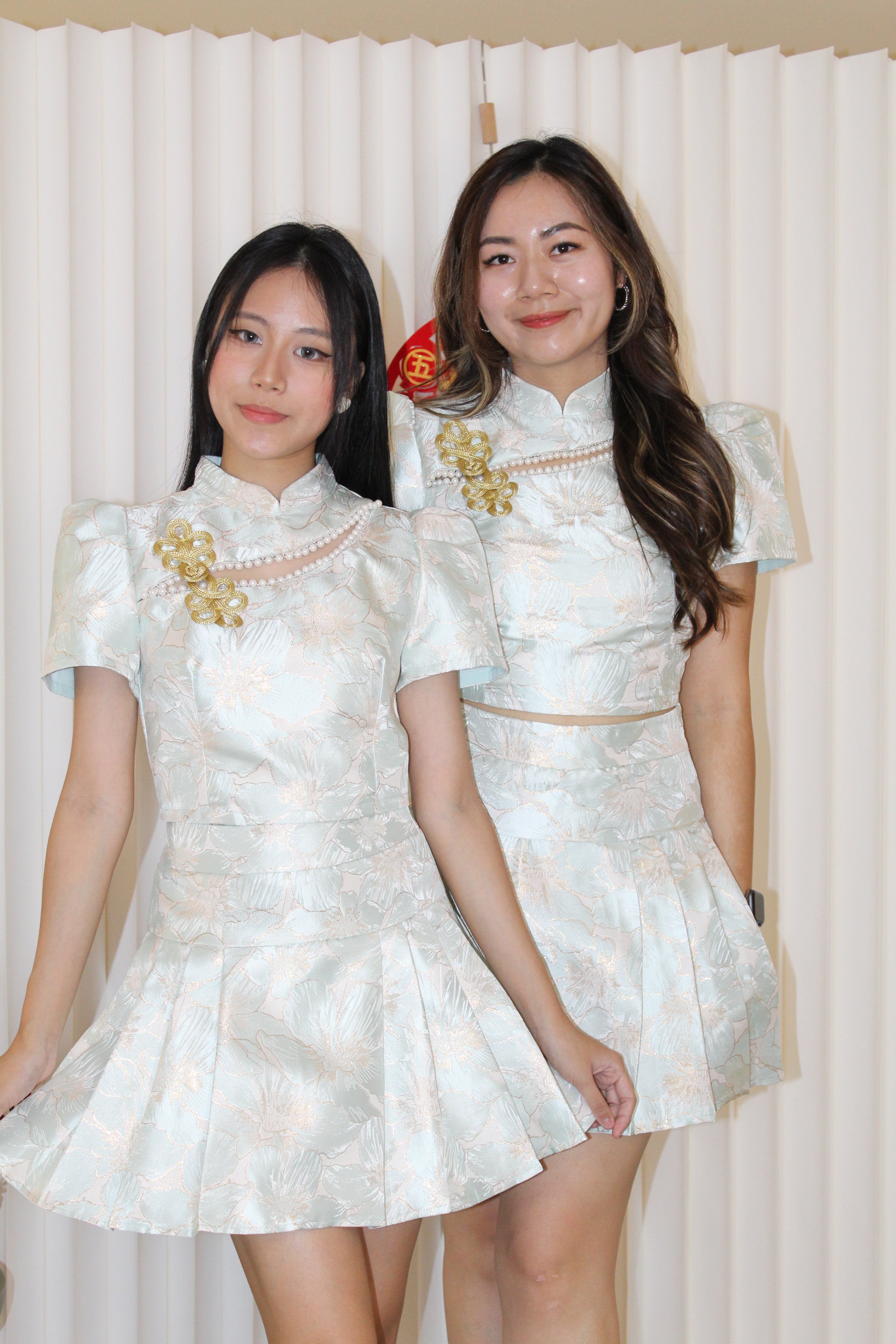 Qi Xuan Jacquard Puff Cheongsam Top (Blue)