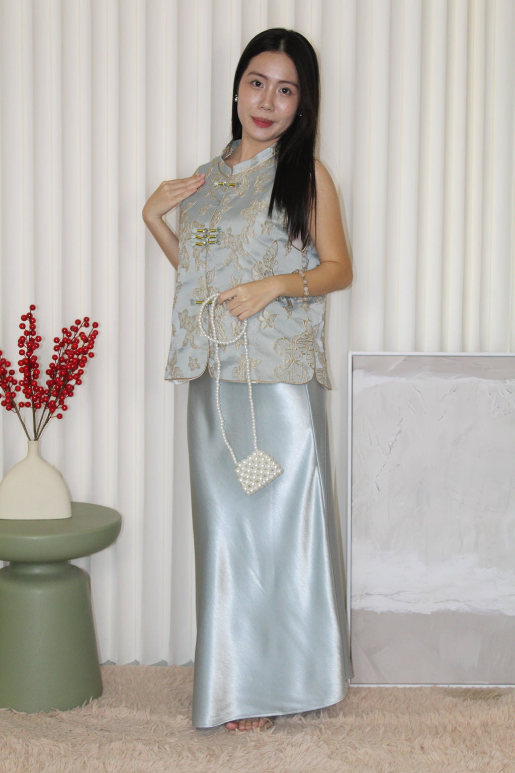 Chloe Satin Maxi Skirt (Blue)