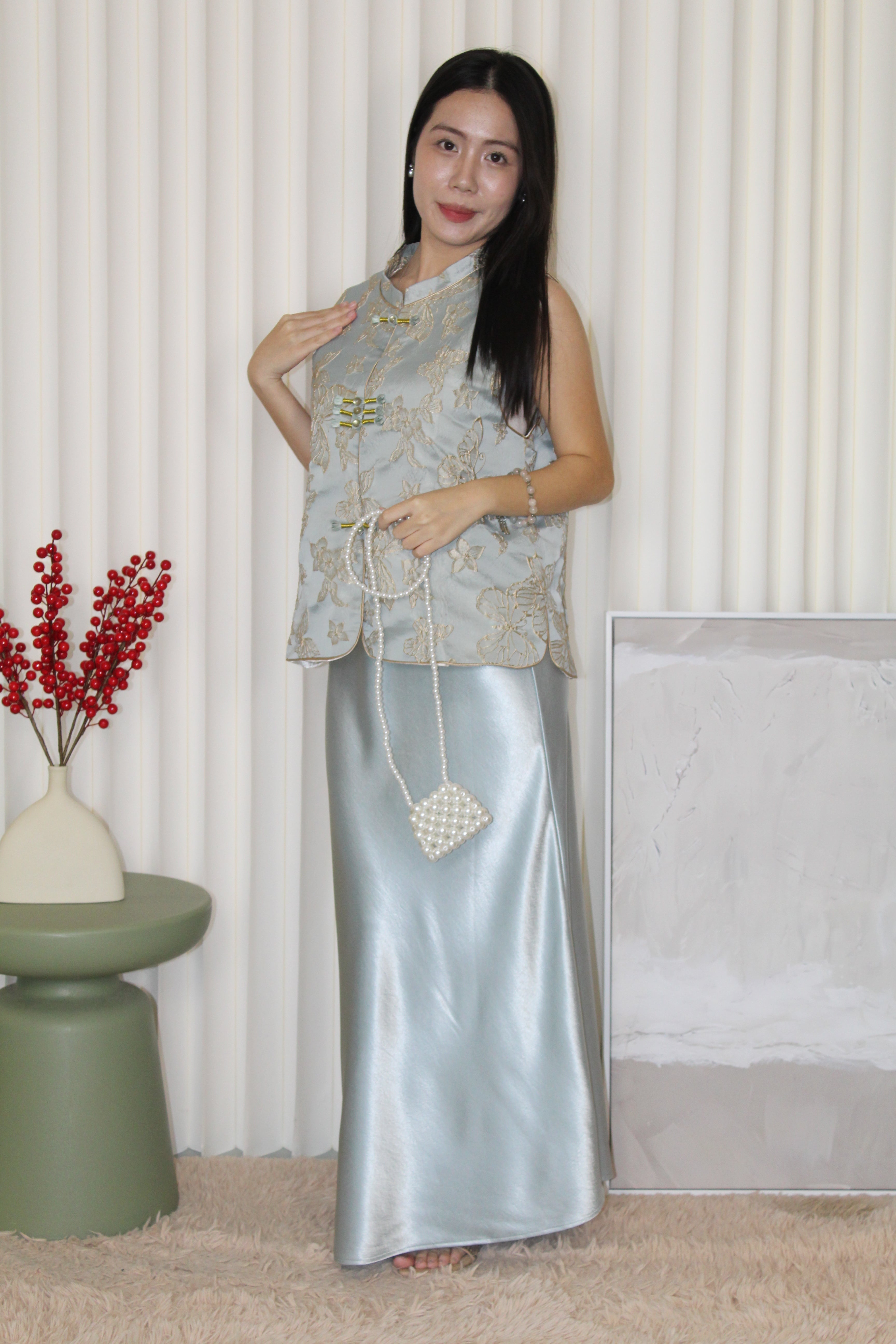 Chloe Satin Maxi Skirt (Blue)