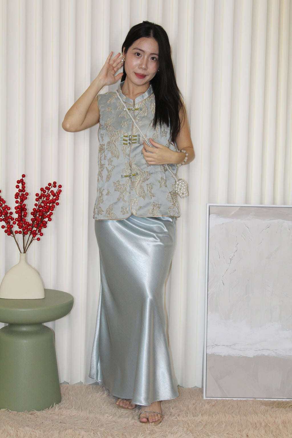 Chloe Satin Maxi Skirt (Blue)