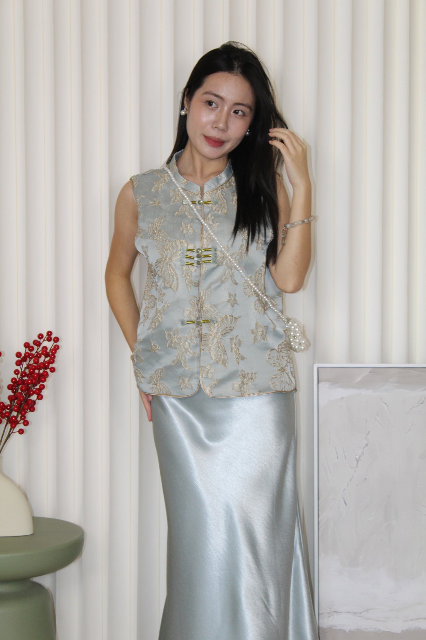 Bomi Jacquard Vest Top (Blue)