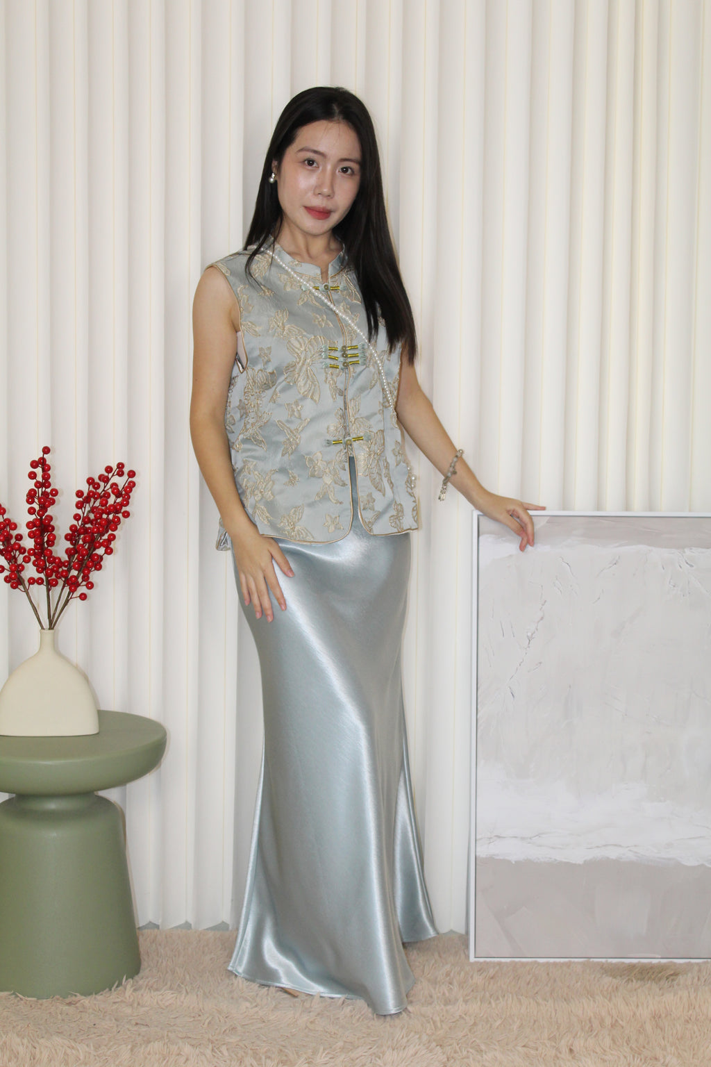 Chloe Satin Maxi Skirt (Blue)