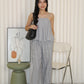 Claris Pleated Stripes Two Piece Pants Set (Blue)