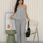 Claris Pleated Stripes Two Piece Pants Set (Blue)