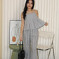 Claris Pleated Stripes Two Piece Pants Set (Blue)