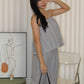 Claris Pleated Stripes Two Piece Pants Set (Blue)