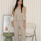 Claris Pleated Stripes Two Piece Pants Set (Blue)