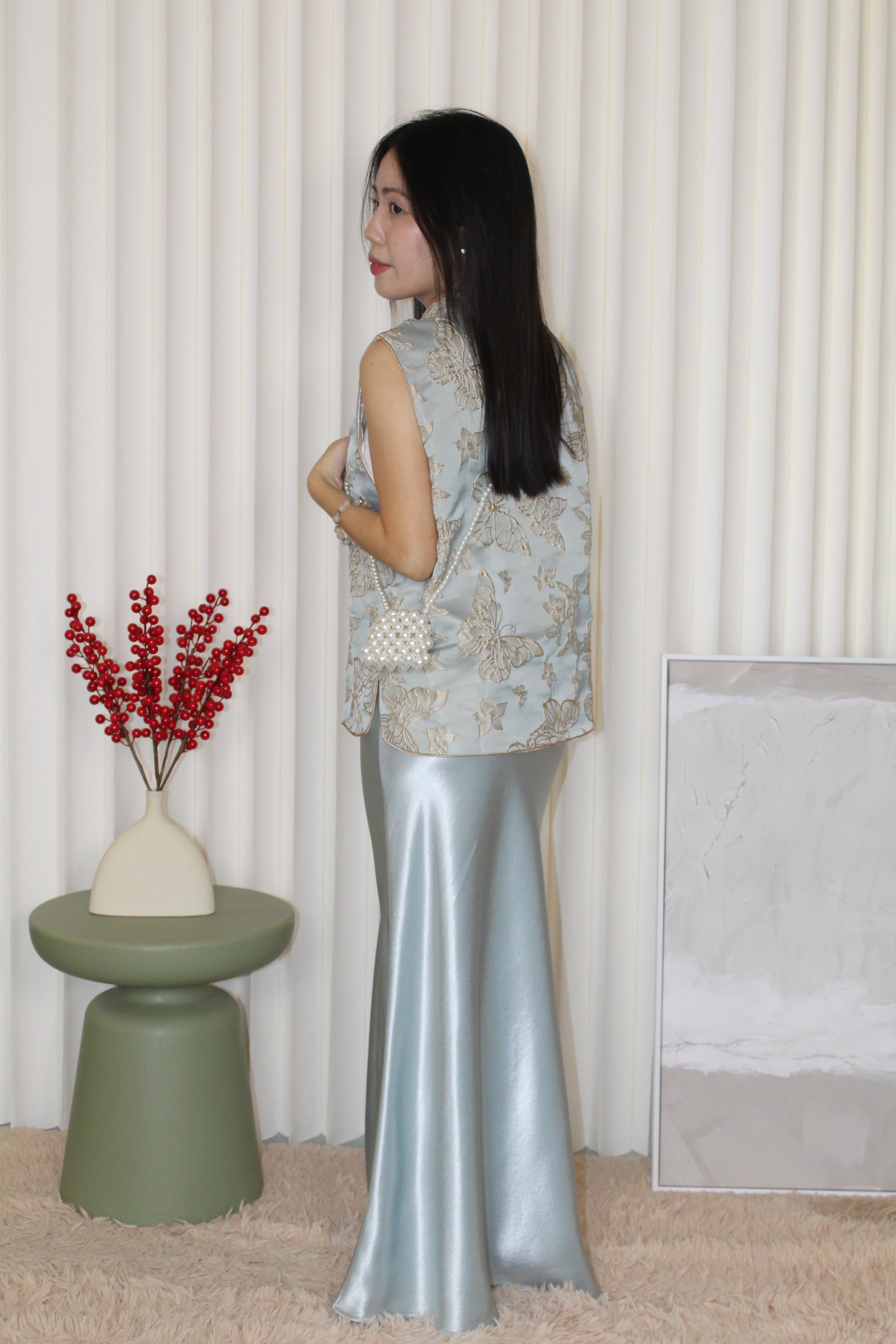Chloe Satin Maxi Skirt (Blue)