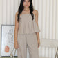 Claris Pleated Stripes Two Piece Pants Set (Blue)