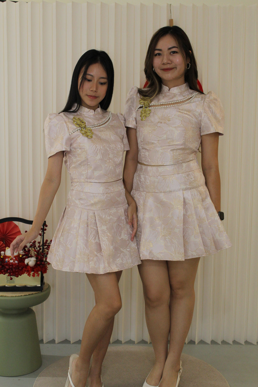 Qi Xuan Jacquard Cheongsam Skirt (Pink)