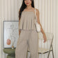 Claris Pleated Stripes Two Piece Pants Set (Blue)