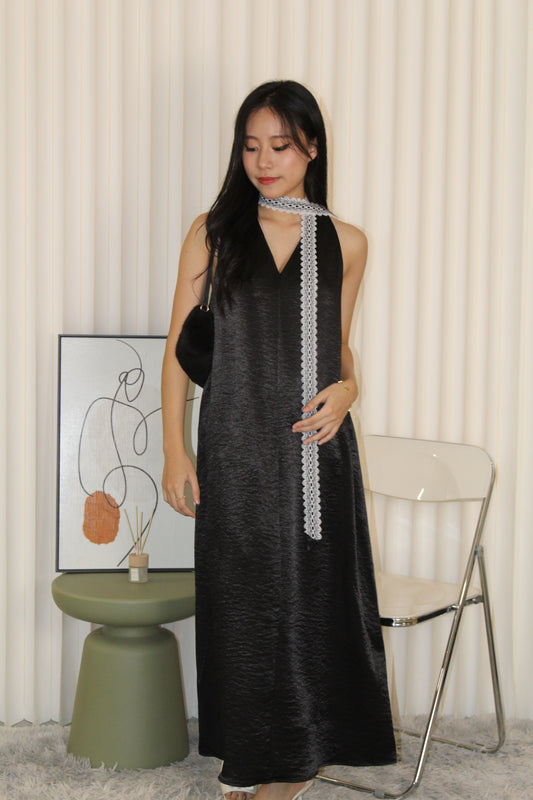 Manda Satin Maxi Dress (Black)
